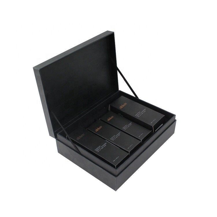 Schwarze Magnetdeckel Kosmetische Geschenkboxen für Luxus-Hautpflegeproduktsets Verpackung