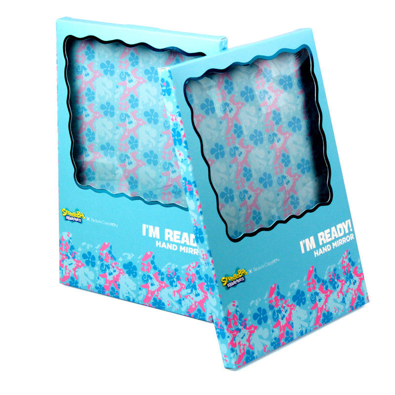 Verpackung für Geschenkboxen aus blauem Papier mit klarem Fenster für Kosmetische Spiegel