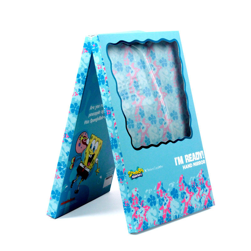 Verpackung für Geschenkboxen aus blauem Papier mit klarem Fenster für Kosmetische Spiegel