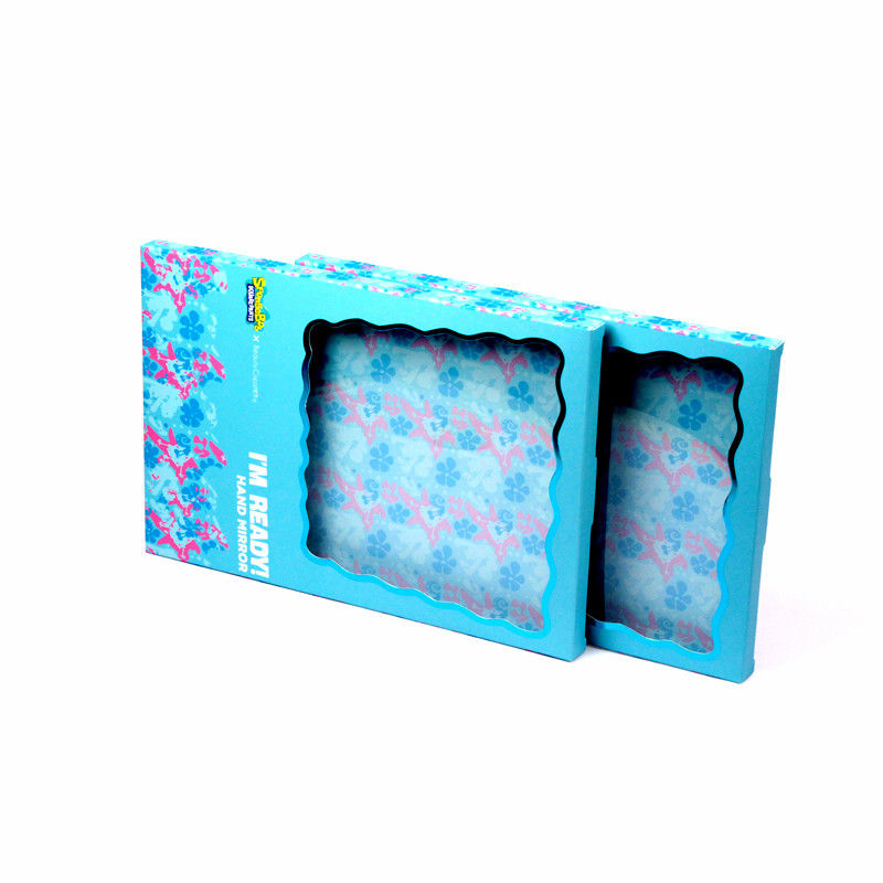Verpackung für Geschenkboxen aus blauem Papier mit klarem Fenster für Kosmetische Spiegel