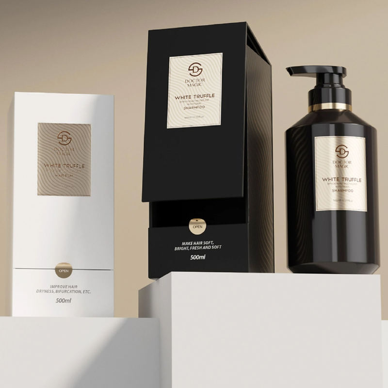 3 Flaschen starre Flaschenrolle auf Parfümschachtel in Gold schwarz Luxus-Kosmetikverpackung mit Magnetverschluss