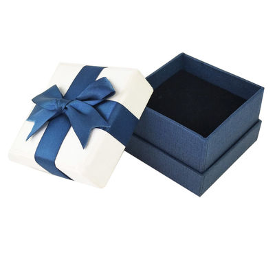 Stehendes blaue Schmuck-Ohrring-Geschenkbox-Luxusschmuckkästchen mit Satin-Band